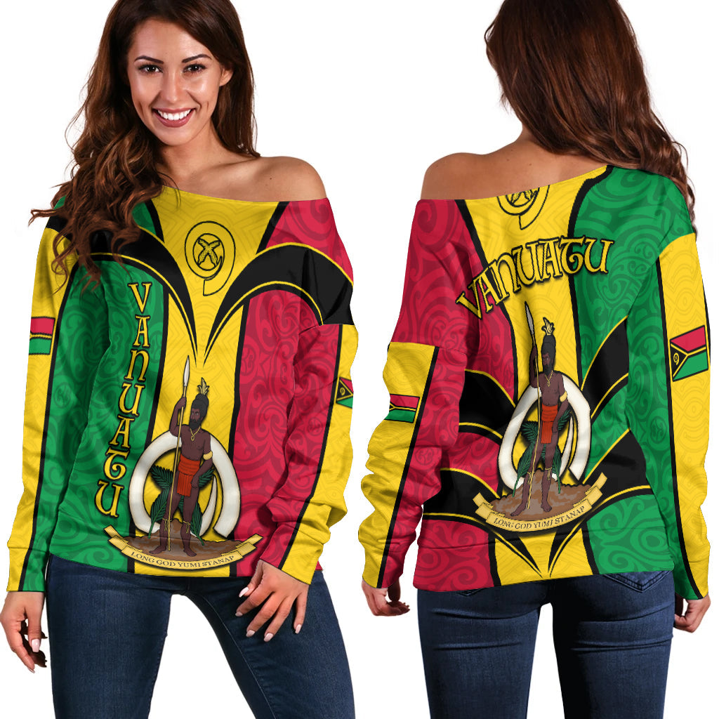 Vanuatu Off Shoulder Sweater Pig Tusk Polynesian