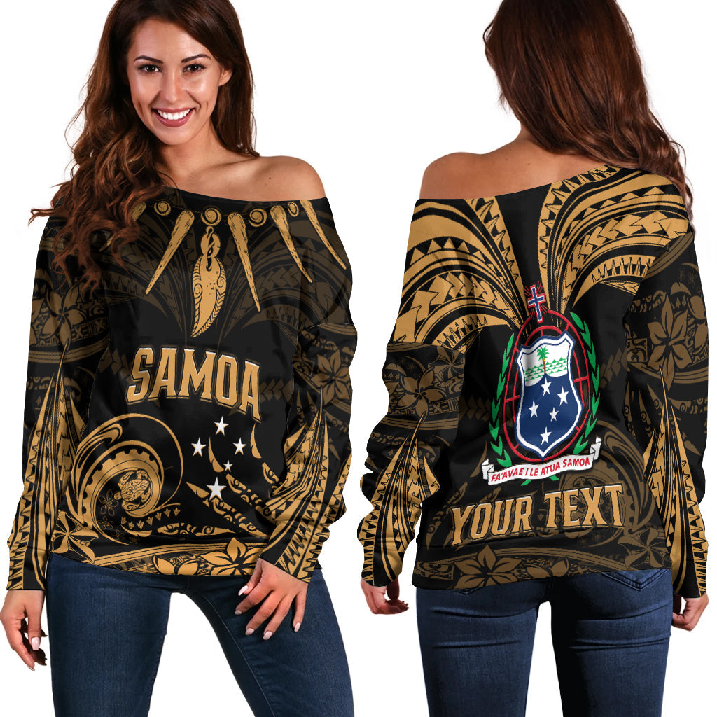 (Custom Personalised) Samoa Tatau Off Shoulder Sweater Gold Polynesian Ula Nifo