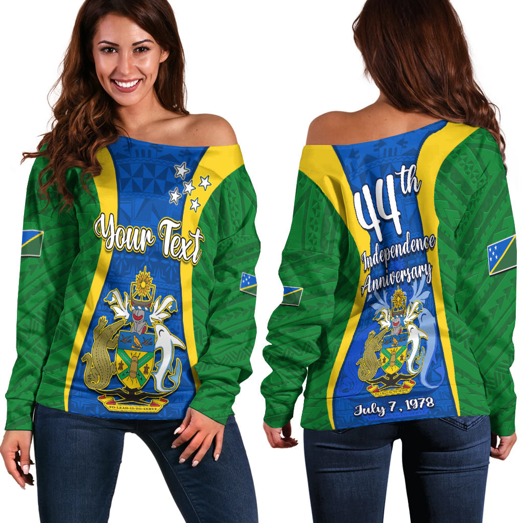 (Custom Personalised) Solomon Islands Day Off Shoulder Sweater 44 Years Independence Anniversary