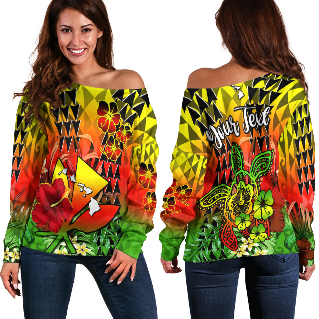 (Custom Personalised) Hawaii Flowers Off Shoulder Sweater Color Tribal Pattern Hawaiian