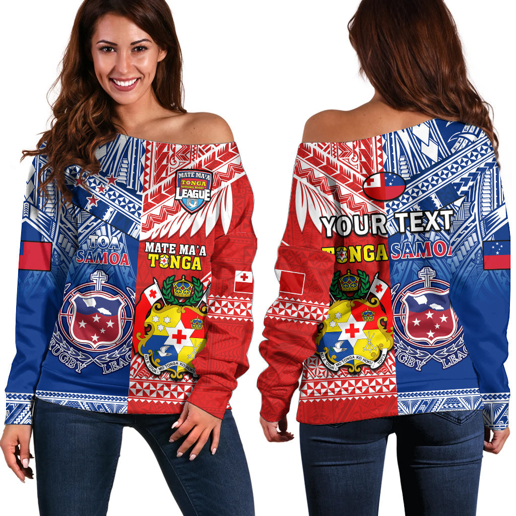 (Custom Personalised) Mate Maa Tonga And Toa Samoa Rugby Off Shoulder Sweater Polynesian Pattern