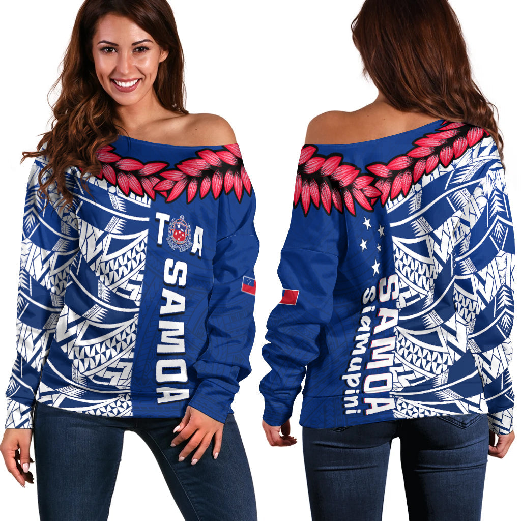 Toa Samoa Rugby Off Shoulder Sweater Siamupini Ula Fala Blue