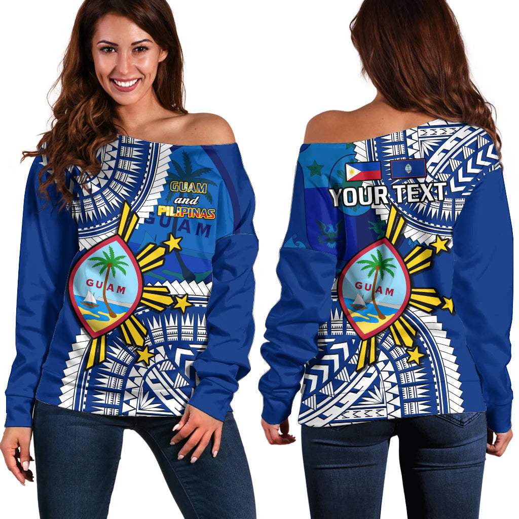 (Custom Personalised) Guam and Philippines Off Shoulder Sweater Guaman Filipinas Together Blue