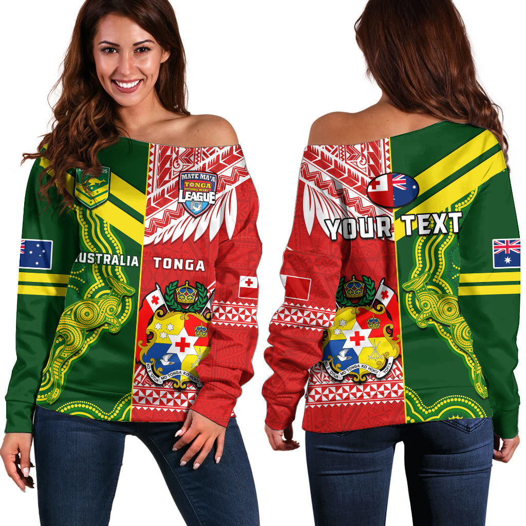 (Custom Personalised) Tonga And Australia Rugby Off Shoulder Sweater Mate Maa Tonga Mix Kangaroos
