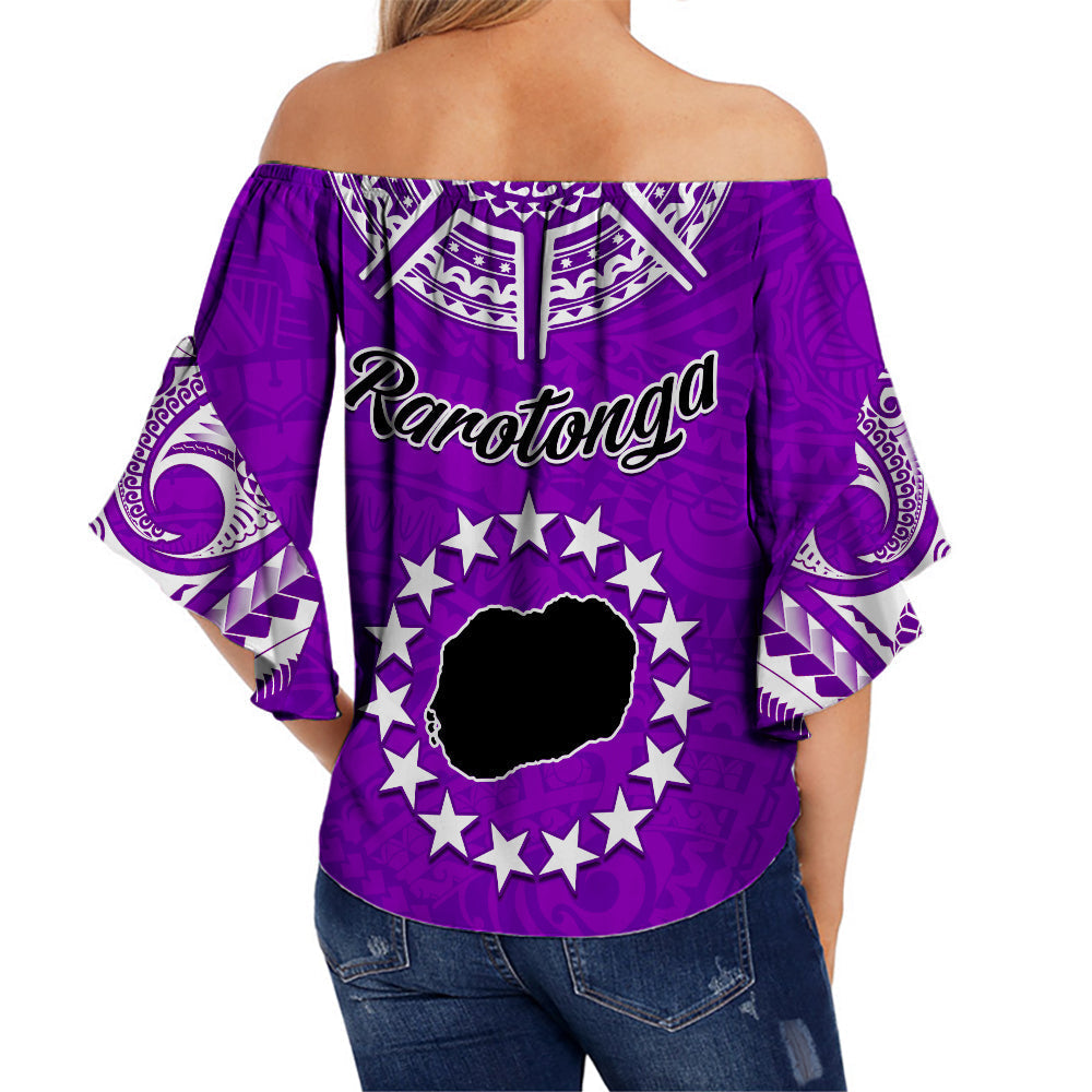 Rarotonga Cook Islands Off Shoulder Waist Wrap Top Turtle and Map Style Purple