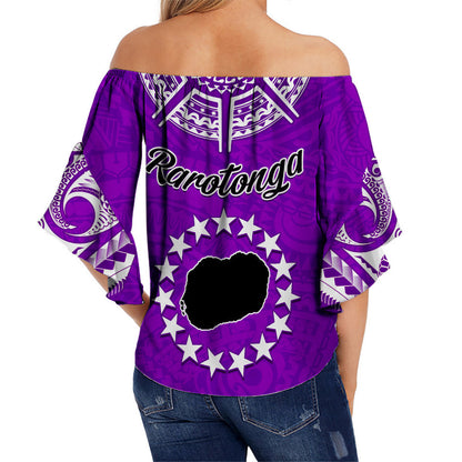 Rarotonga Cook Islands Off Shoulder Waist Wrap Top Turtle and Map Style Purple