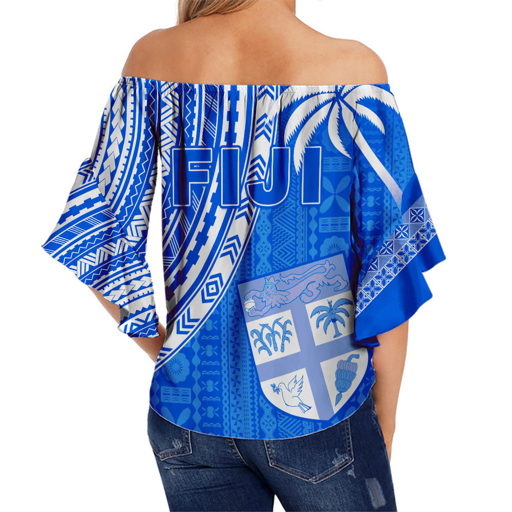 Fiji Rugby Sevens Off Shoulder Waist Wrap Top Fijian 7s Tapa Polynesian Blue Ver.02