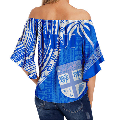 Fiji Rugby Sevens Off Shoulder Waist Wrap Top Fijian 7s Tapa Polynesian Blue Ver.02