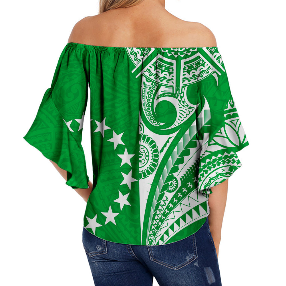 Cook Islands Tatau Off Shoulder Waist Wrap Top Symbolize Passion Stars Version Green