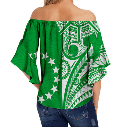 Cook Islands Tatau Off Shoulder Waist Wrap Top Symbolize Passion Stars Version Green