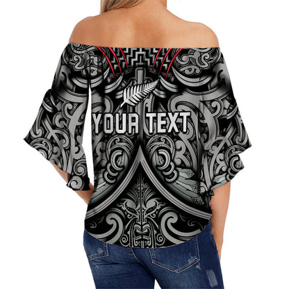 (Custom Personalised) New Zealand Silver Fern Rugby Off Shoulder Waist Wrap Top All Black NZ Maori Pattern