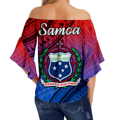 (Custom Personalised) Samoa Off Shoulder Waist Wrap Top Style Gradient Sporty Original