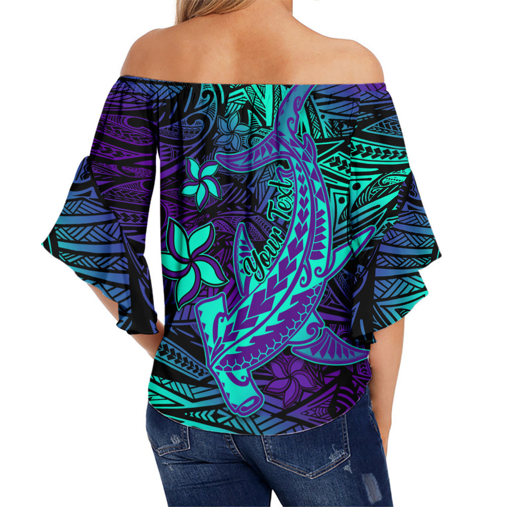 (Custom Personalised) Polynesian Off Shoulder Waist Wrap Top Purple Paradise Hawaiian Tribal Hammerhead Shark