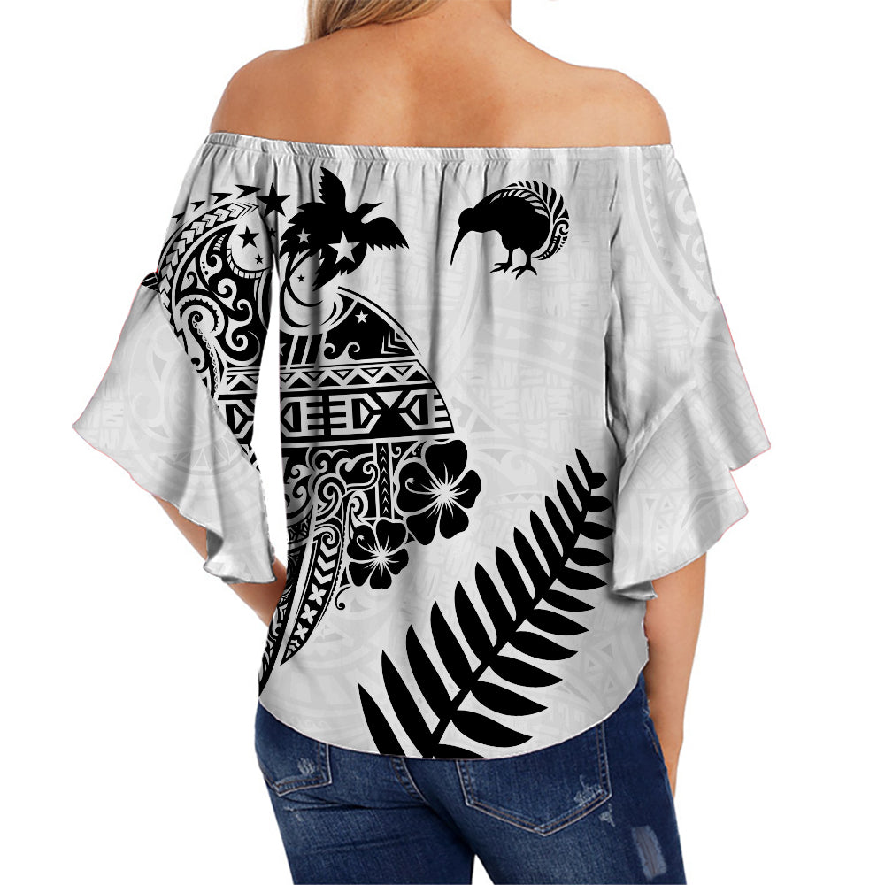 Papua New Guinea and New Zealand Off Shoulder Waist Wrap Top White Maori Polynesian