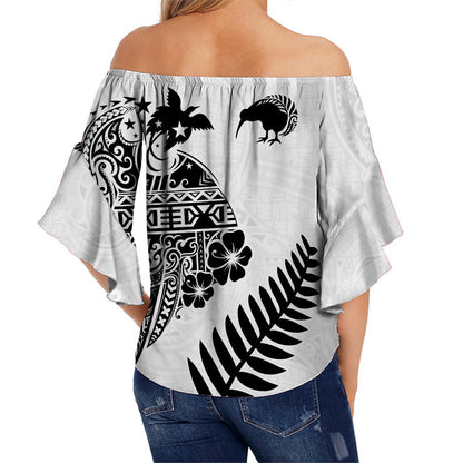 Papua New Guinea and New Zealand Off Shoulder Waist Wrap Top White Maori Polynesian