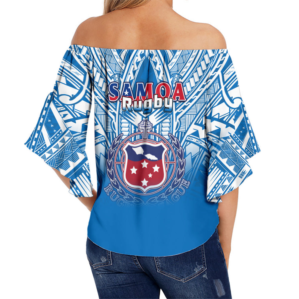 Samoa Rugby Off Shoulder Waist Wrap Top Toa Samoa Polynesian Pacific Blue Version