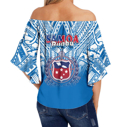 Samoa Rugby Off Shoulder Waist Wrap Top Toa Samoa Polynesian Pacific Blue Version