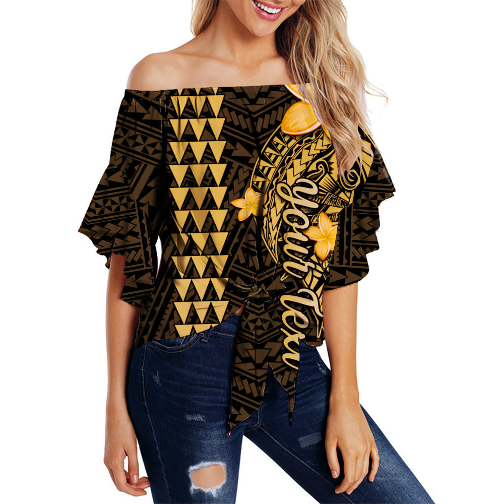 (Custom Personalised) Hawaii Off Shoulder Waist Wrap Top Kakau Kanaka Maoli Combine Polynesian Shark Ver.01