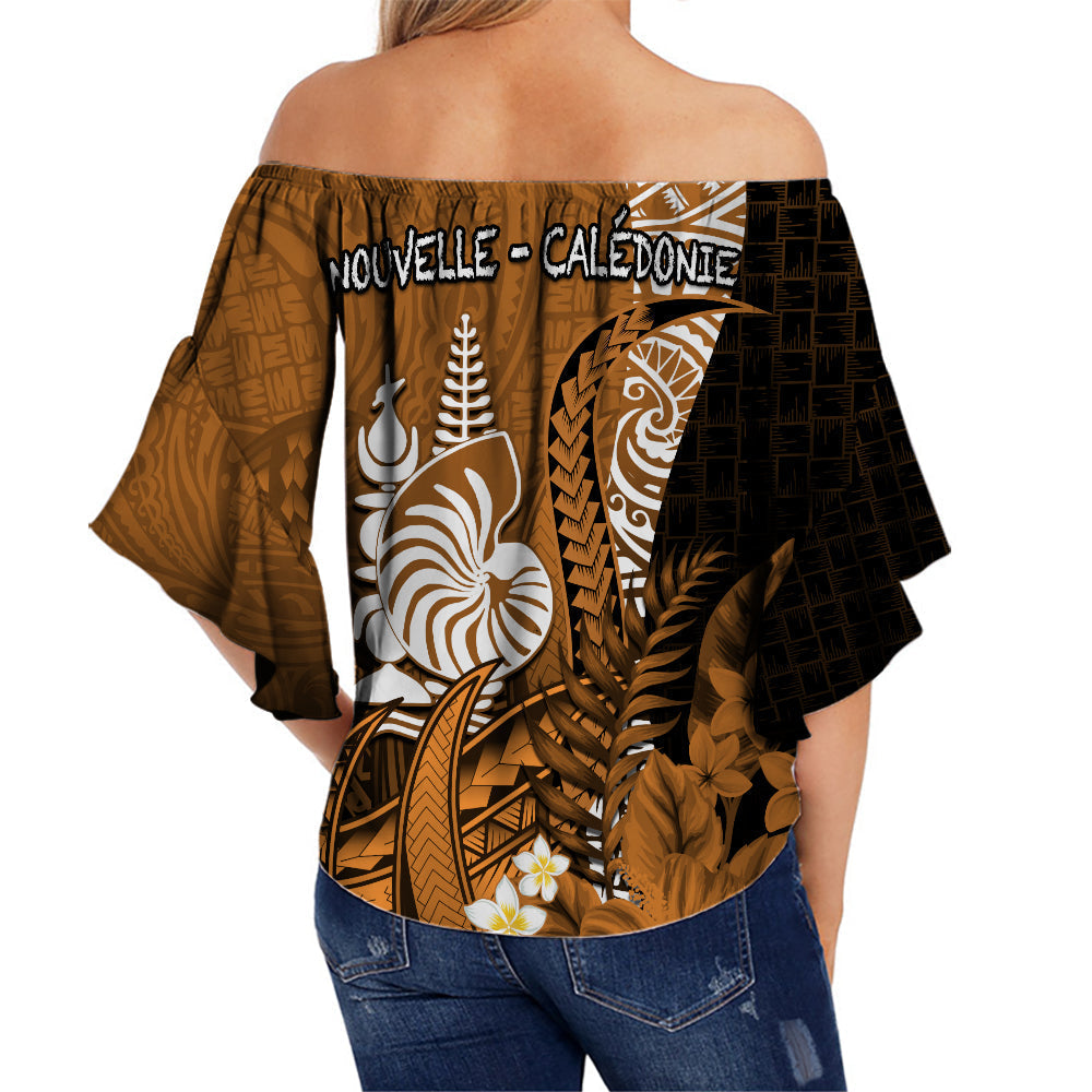 (Custom Personalised) New Caledonia Off Shoulder Waist Wrap Top Nautilus Gold Polynesian Hibiscus