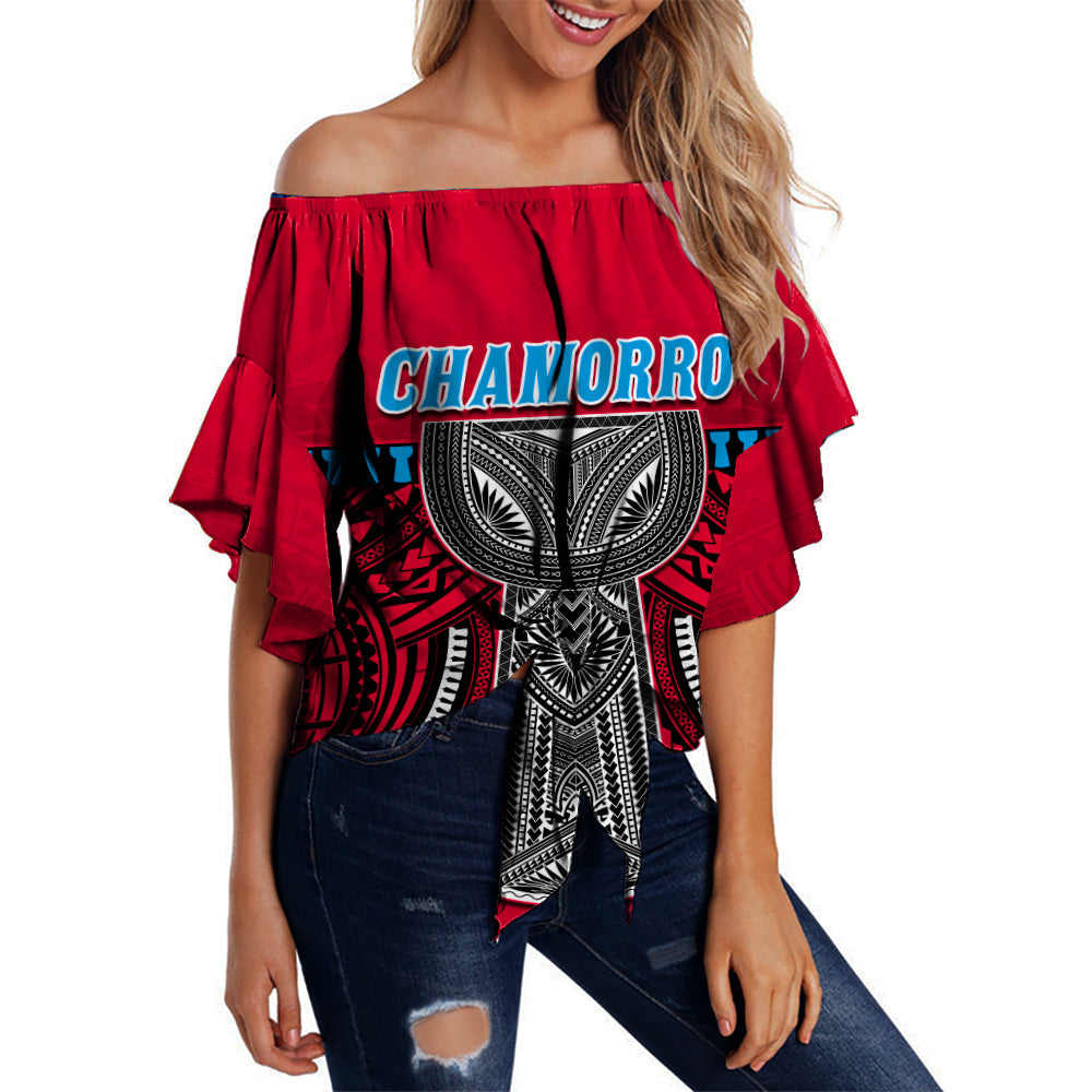 (Custom Personalised) Guam Chamorro Off Shoulder Waist Wrap Top Latte Stone Red Polynesian Haligi