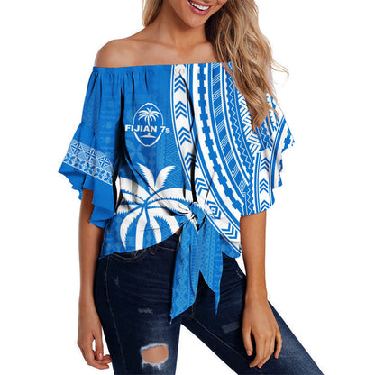 Fiji Rugby Sevens Off Shoulder Waist Wrap Top Fijian 7s Tapa Polynesian Blue Ver.01