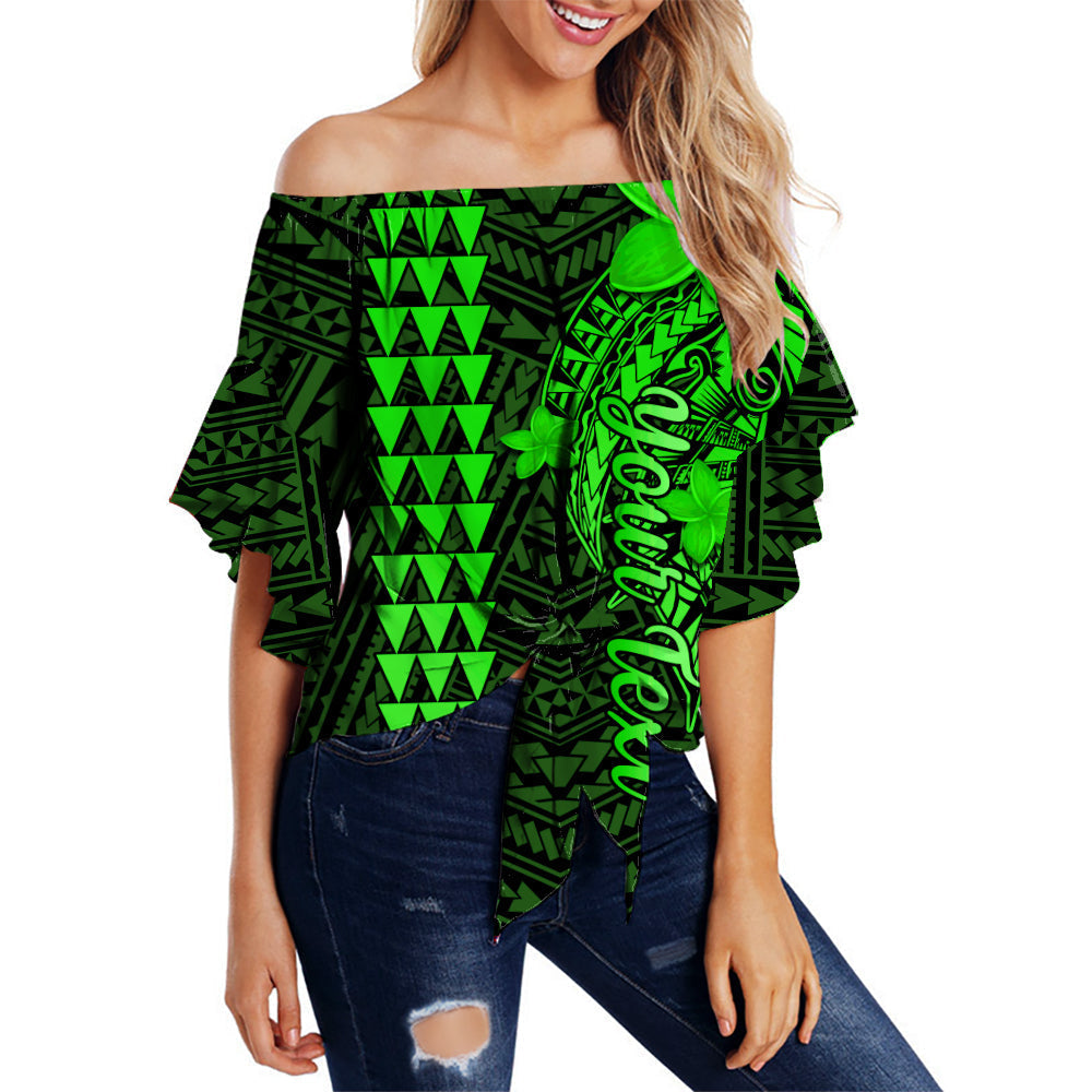 (Custom Personalised) Hawaii Off Shoulder Waist Wrap Top Kakau Kanaka Maoli Combine Polynesian Shark Ver.02