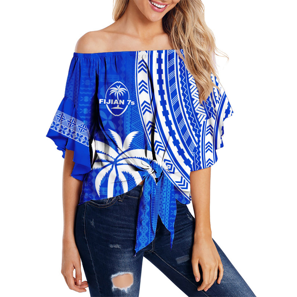 Fiji Rugby Sevens Off Shoulder Waist Wrap Top Fijian 7s Tapa Polynesian Blue Ver.02