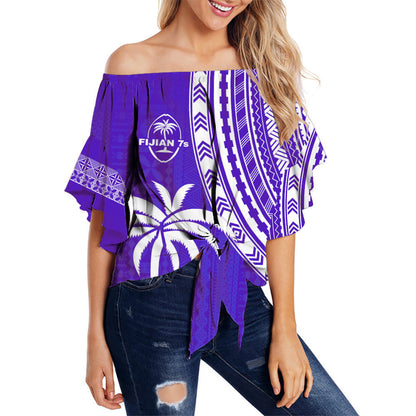 Fiji Rugby Sevens Off Shoulder Waist Wrap Top Fijian 7s Tapa Polynesian Purple
