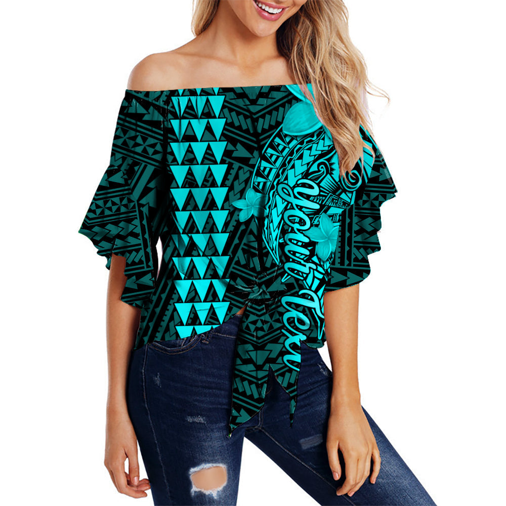 (Custom Personalised) Hawaii Off Shoulder Waist Wrap Top Kakau Kanaka Maoli Combine Polynesian Shark Ver.04