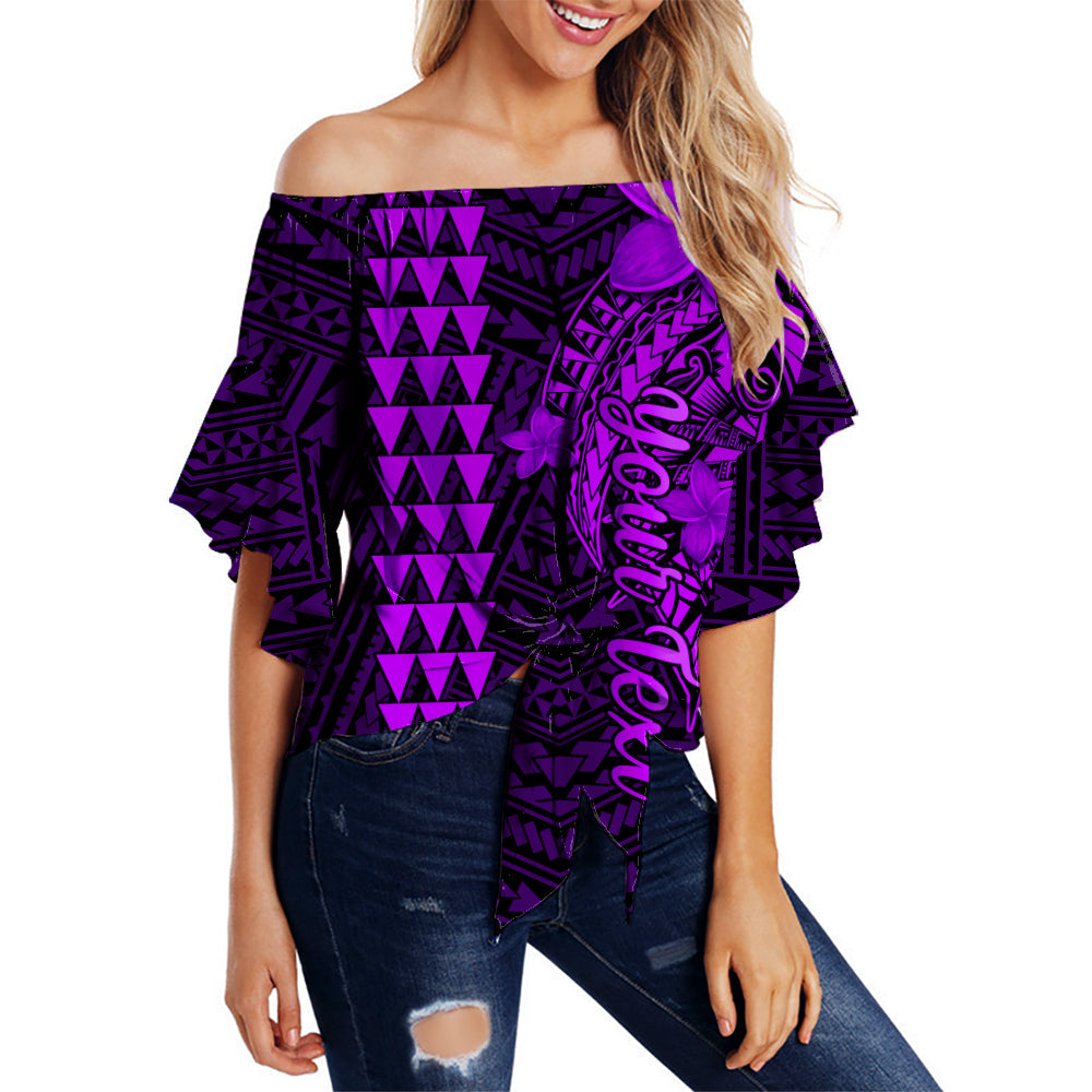 (Custom Personalised) Hawaii Off Shoulder Waist Wrap Top Kakau Kanaka Maoli Combine Polynesian Shark Ver.05