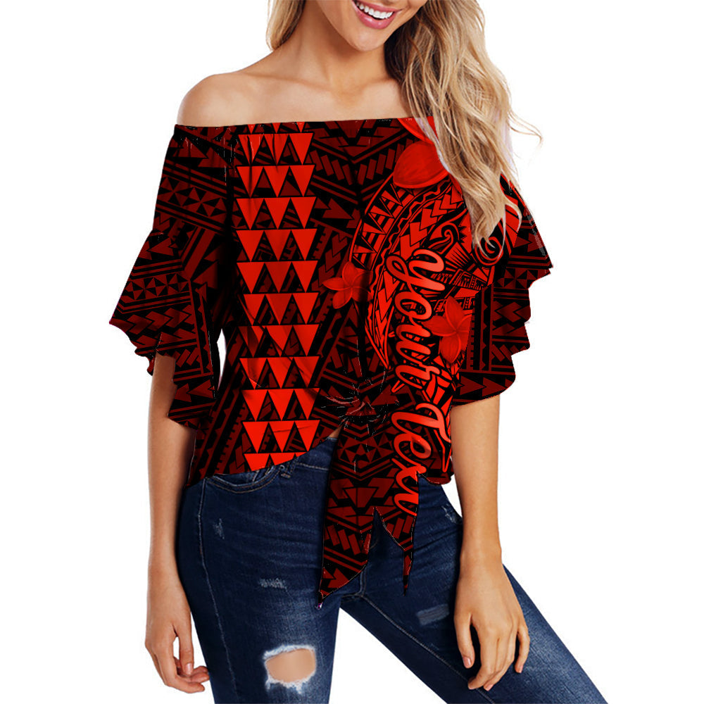 (Custom Personalised) Hawaii Off Shoulder Waist Wrap Top Kakau Kanaka Maoli Combine Polynesian Shark Ver.06