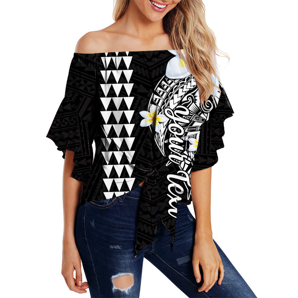(Custom Personalised) Hawaii Off Shoulder Waist Wrap Top Kakau Kanaka Maoli Combine Polynesian Shark Ver.07