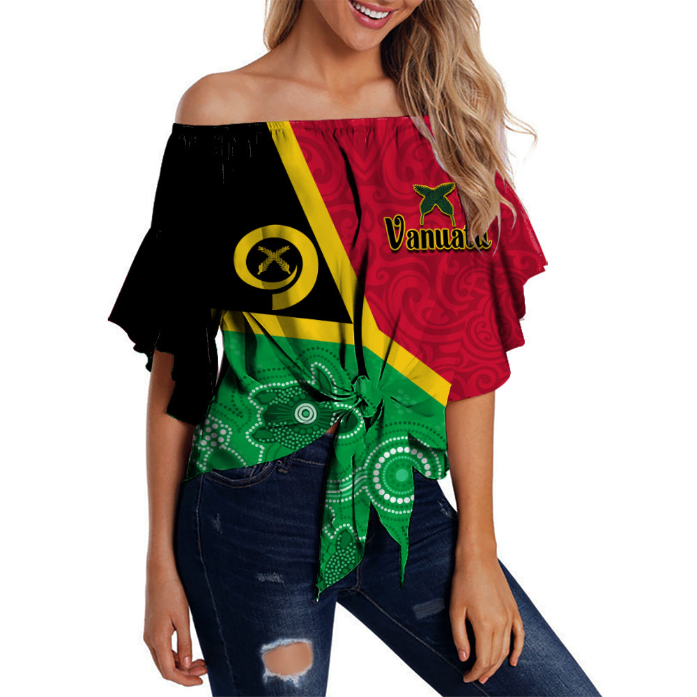 Vanuatu Off Shoulder Waist Wrap Top Aboriginal Turtle Mix Sand Drawing