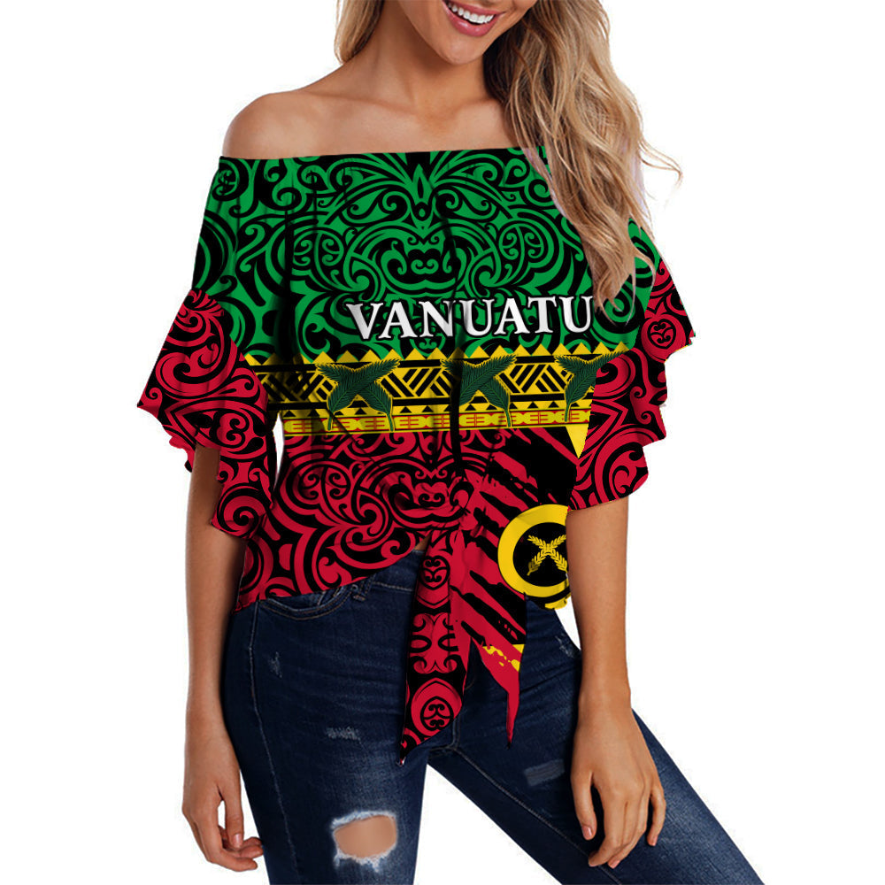 Vanuatu Dreamy Off Shoulder Waist Wrap Top Flag and Pattern