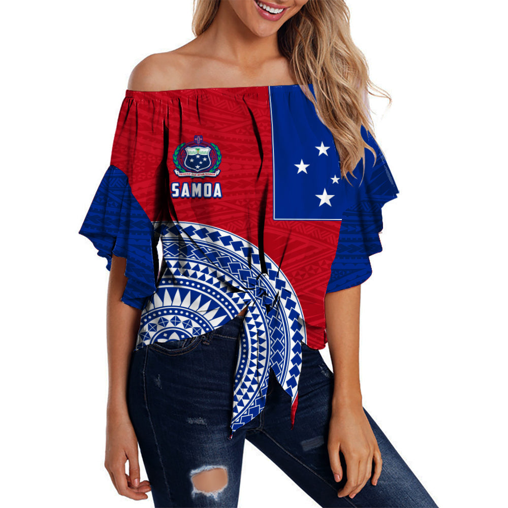 Samoa Off Shoulder Waist Wrap Top Polynesian Pattern