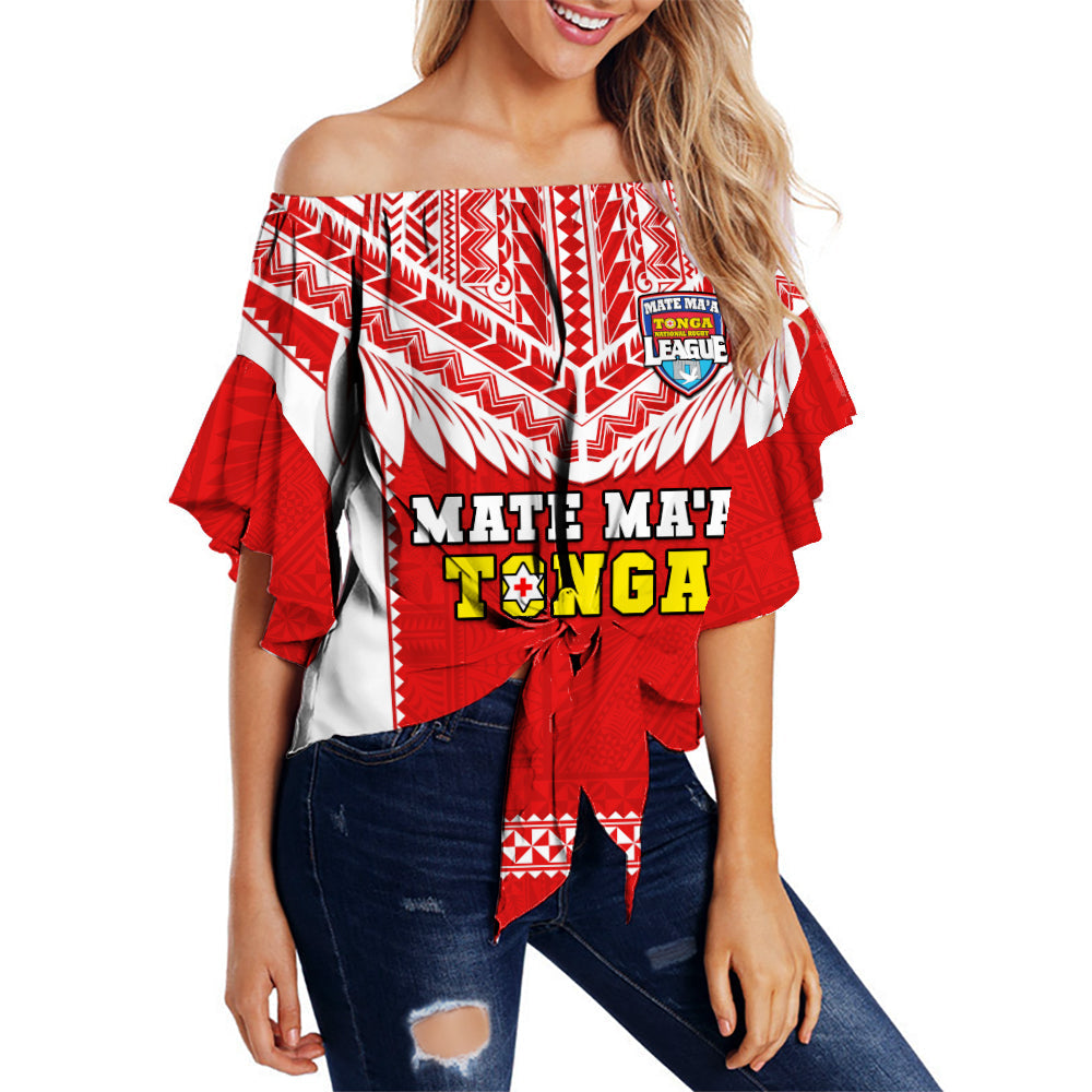 Tonga Rugby Off Shoulder Waist Wrap Top Mate Maa Tonga Pacific Ngatu White