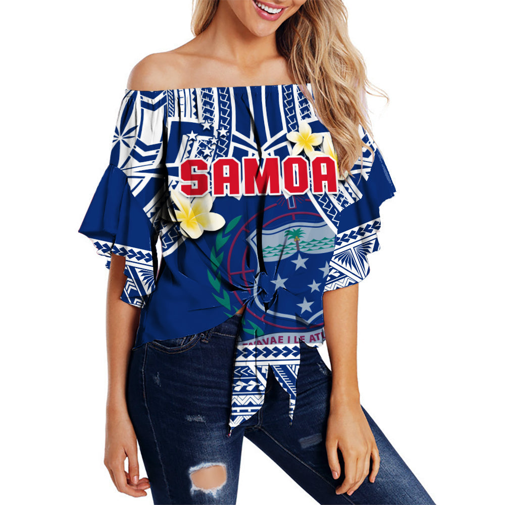 Samoa Off Shoulder Waist Wrap Top Samoan Plumeria Flowers Mix Polynesian Pattern