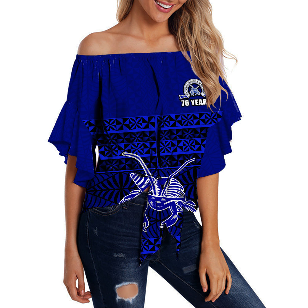 Taufaahau Pilolevu Off Shoulder Waist Wrap Top 76 Years Tongan Pattern