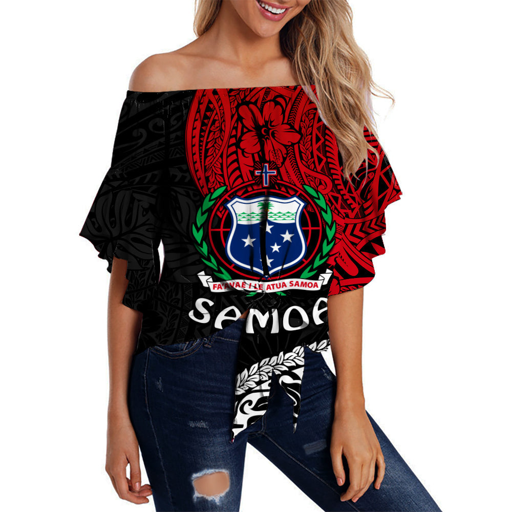 Samoa Women Off Shoulder Waist Wrap Top Beloved Samoan Mix Polynesian Pattern