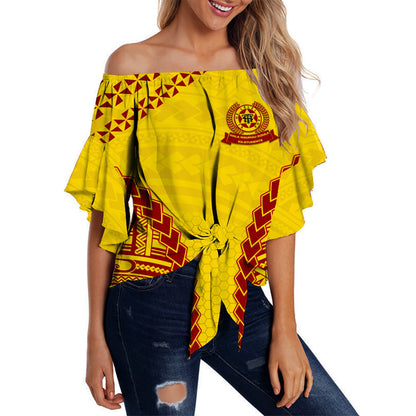 (Custom Personalised) Tonga High School Off Shoulder Waist Wrap Top Gold