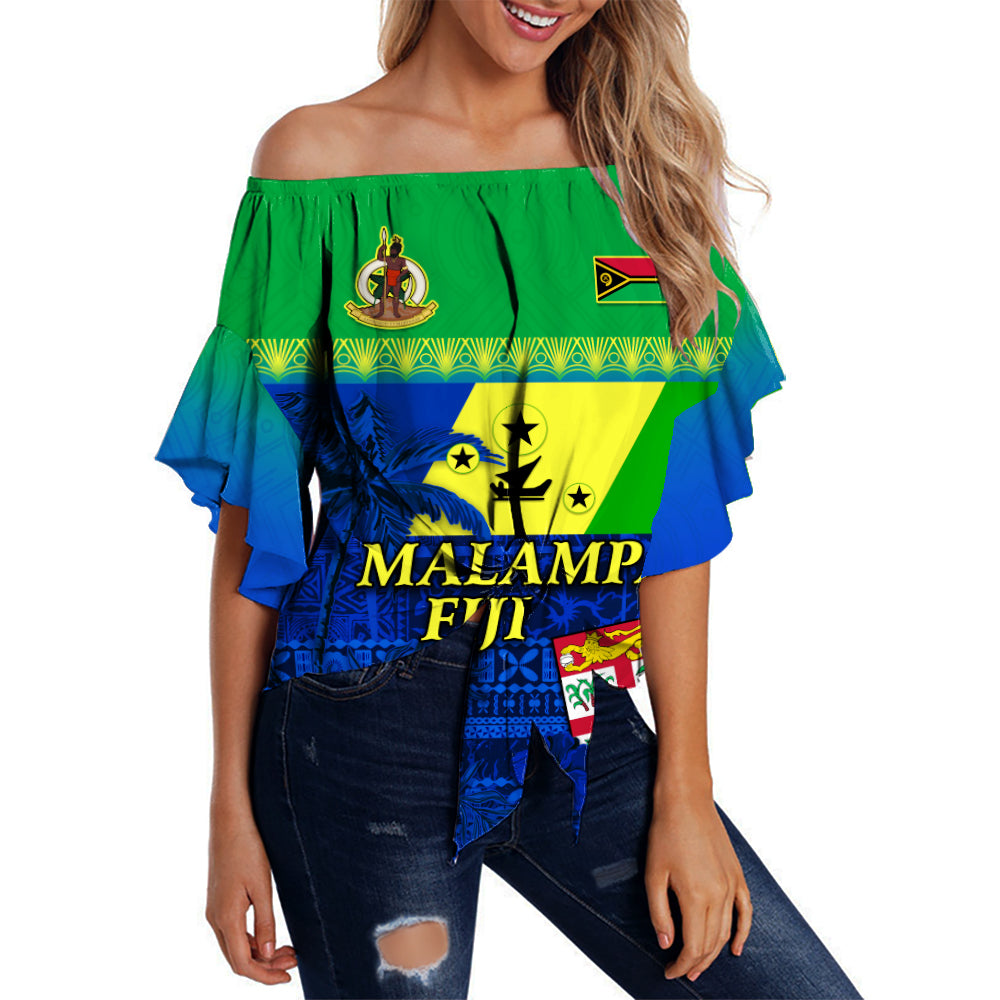 Malampa Fiji Day Off Shoulder Waist Wrap Top Vanuatu Polynesia mix Flowers
