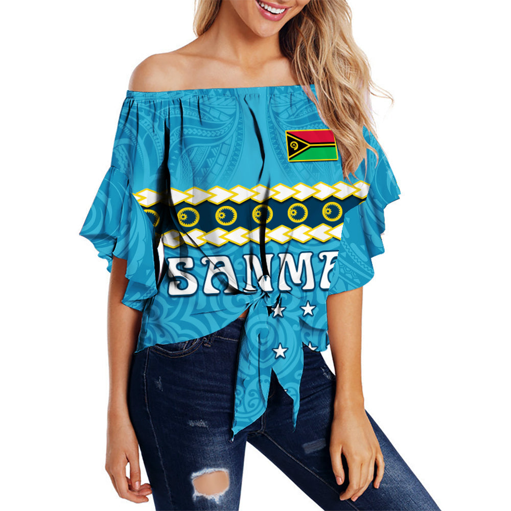 Sanma Province Off Shoulder Waist Wrap Top Vanuatu Pig Tusk Polynesian Flag Style
