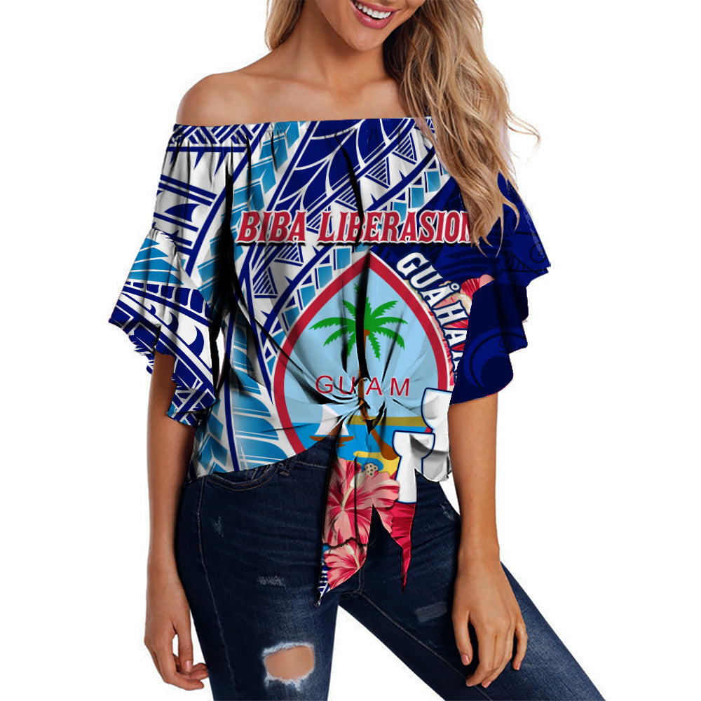 Guam Chamorro Off Shoulder Waist Wrap Top Happy Liberation Day Latte Stone