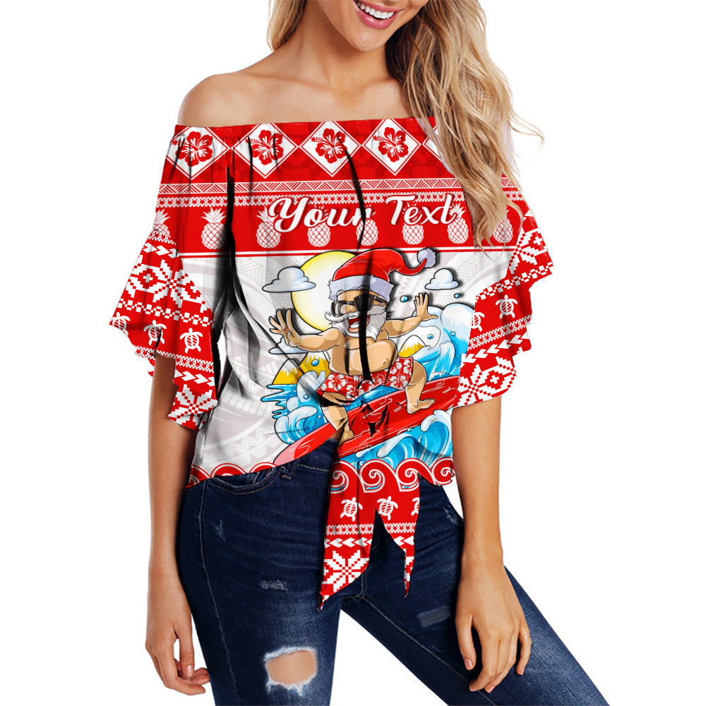 Custom Personalised Hawaii Christmas Off Shoulder Waist Wrap Top Surfing Santa Mele Kalikimaka Polynesian