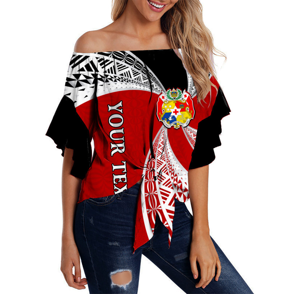 (Custom Personalised) Tonga Distinctive Off Shoulder Waist Wrap Top Tongan Tapa Pattern