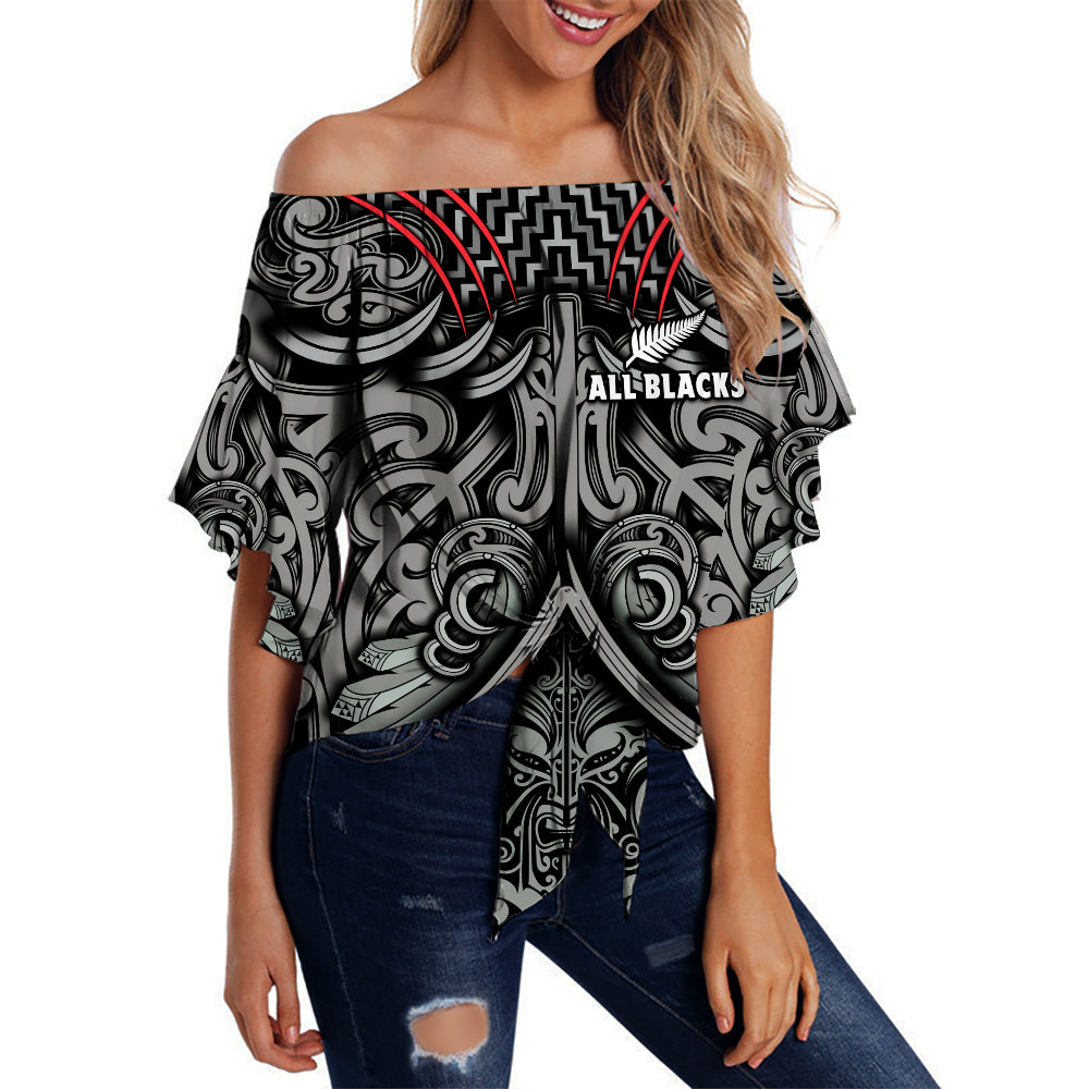 (Custom Personalised) New Zealand Silver Fern Rugby Off Shoulder Waist Wrap Top All Black NZ Maori Pattern
