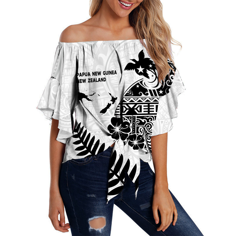 Papua New Guinea and New Zealand Off Shoulder Waist Wrap Top White Maori Polynesian