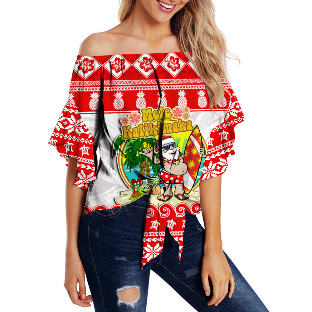 Hawaii Christmas Off Shoulder Waist Wrap Top Kanaka Polynesian Santa Claus Mele Kalikimaka