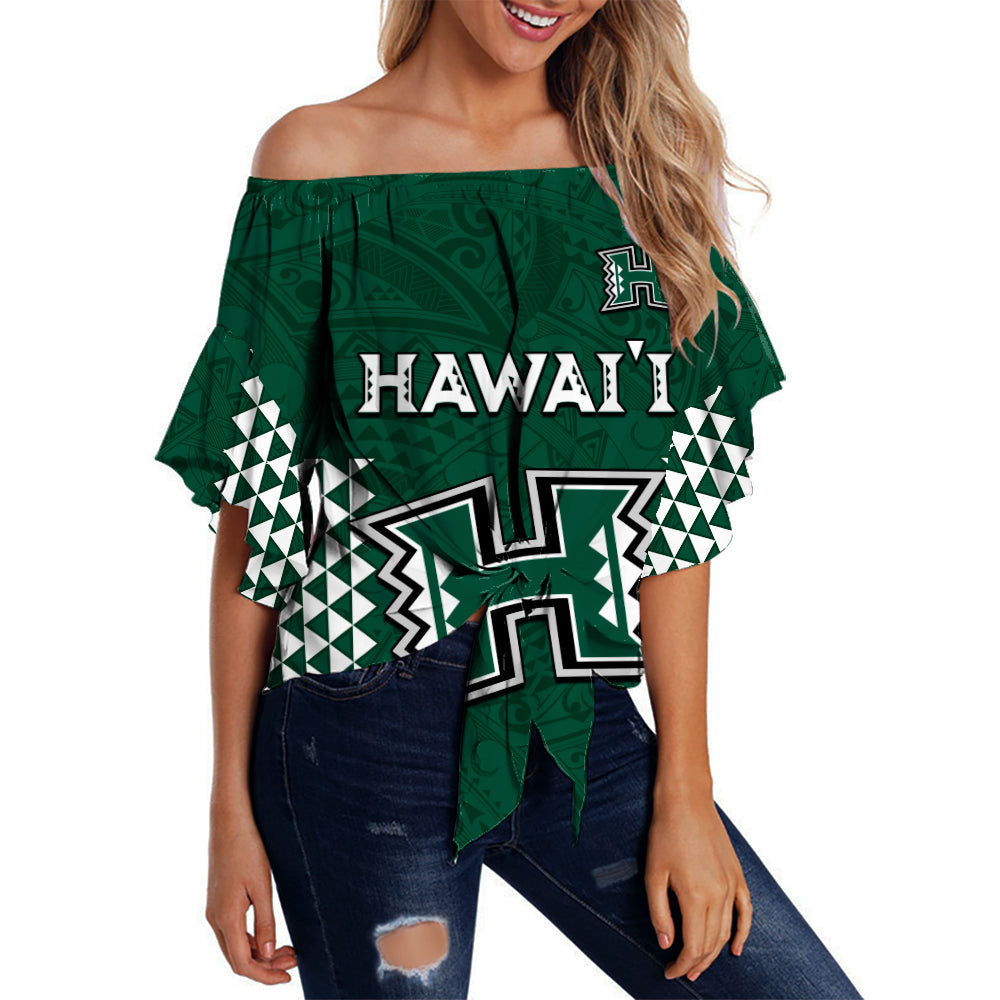 Hawaii Football Off Shoulder Waist Wrap Top Kakau Warrior Be Stronger