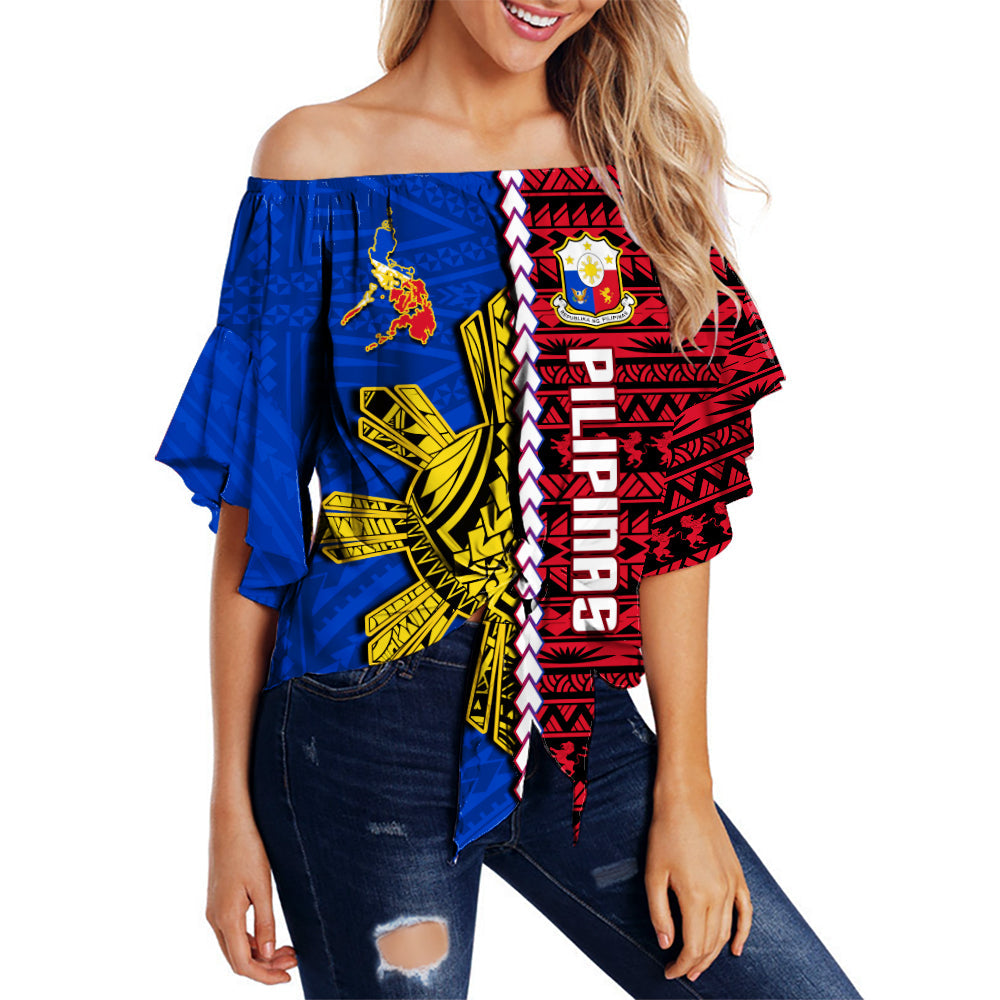 Philippines Off Shoulder Waist Wrap Top Pilipinas Sun Mix Polynesian Pattern
